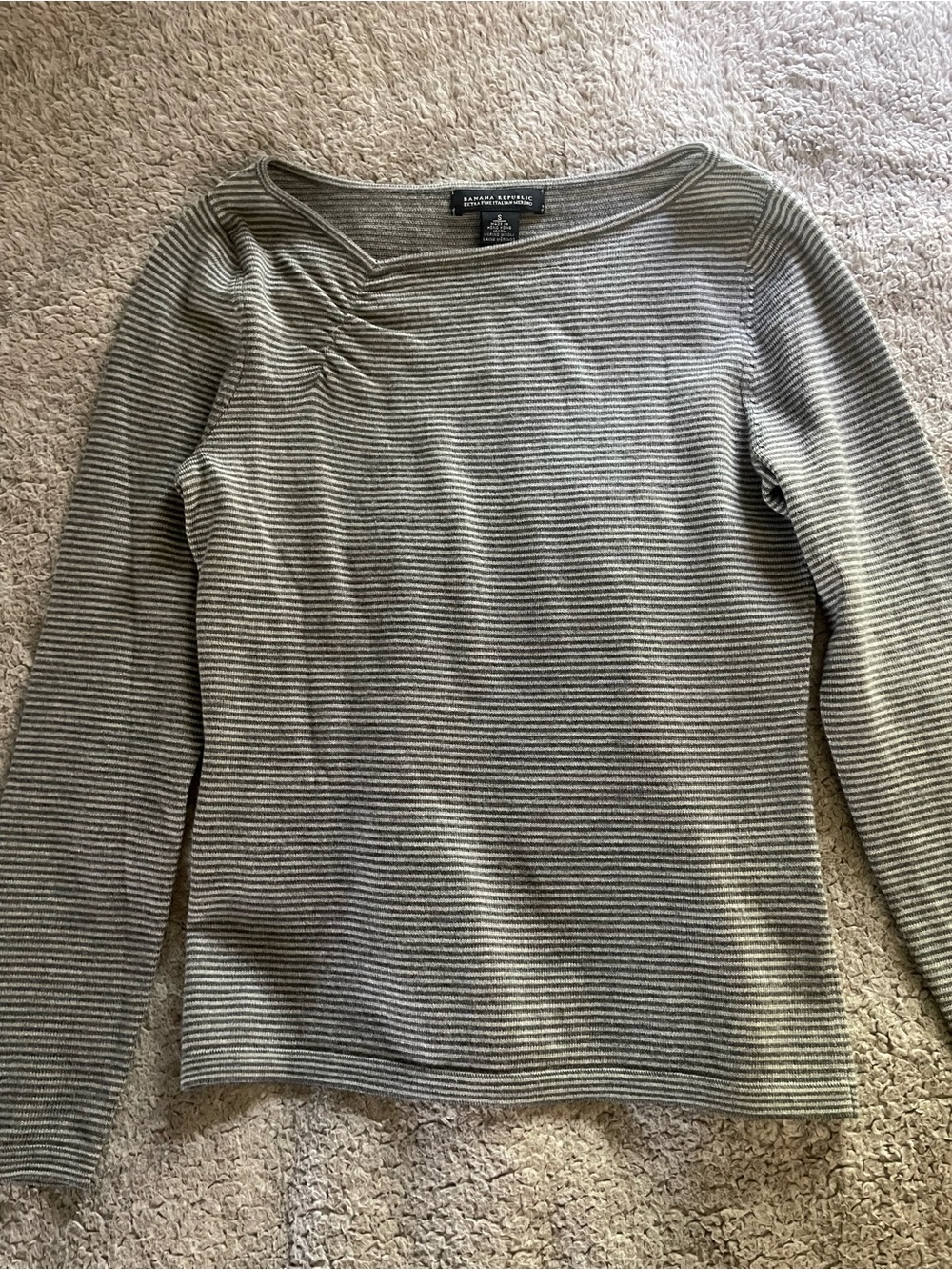 Banana Republic Gray and Off-White Striped Merino Knit Top